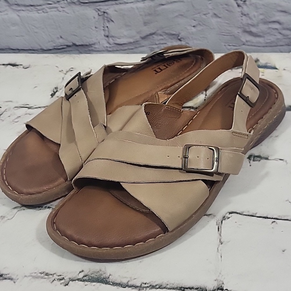 Women's Beige Slingback Sandals with Buckle Detail